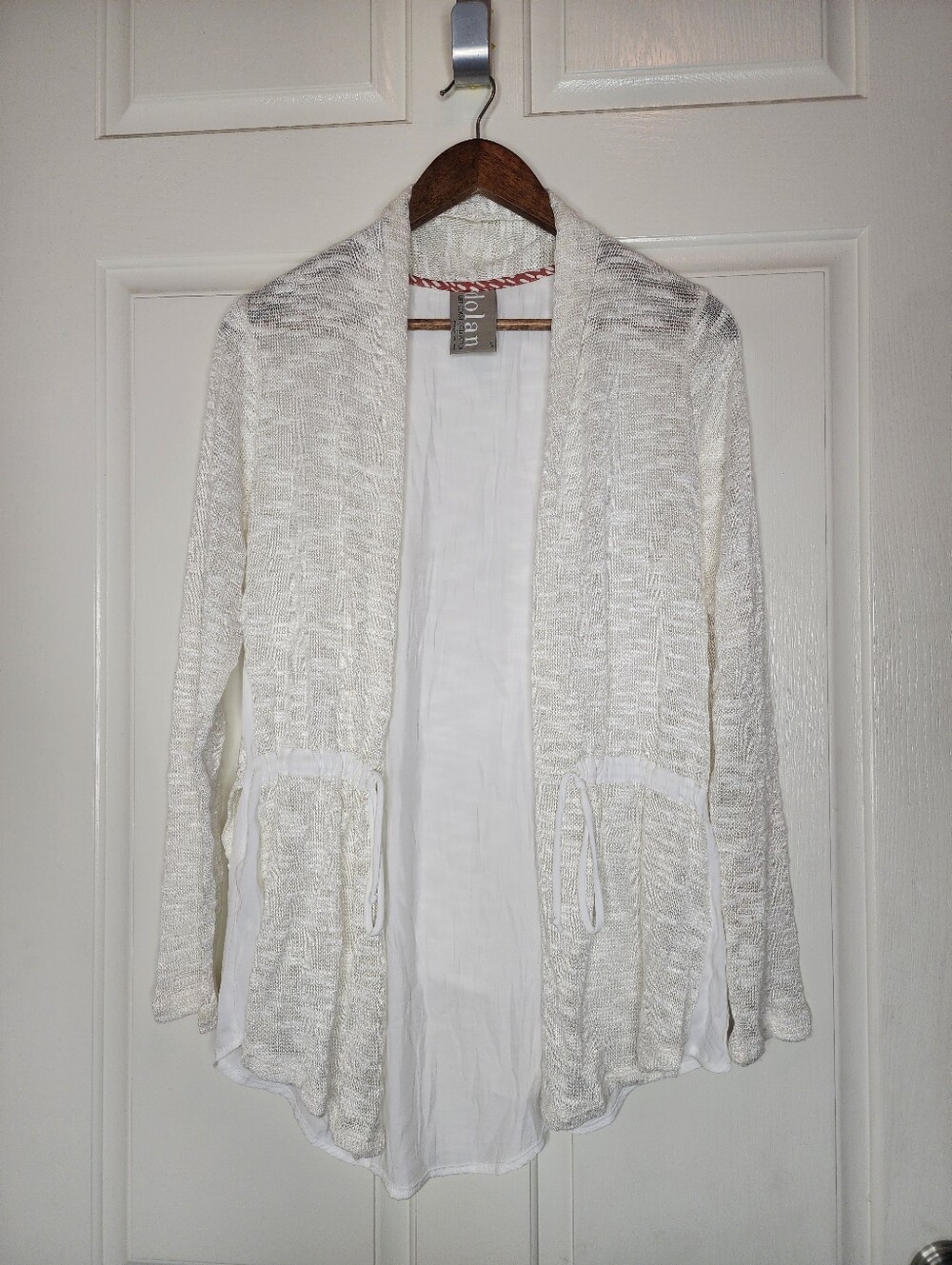Dolan Left Coast Collection Layered Drawstring Cardigan White Cream Size Small